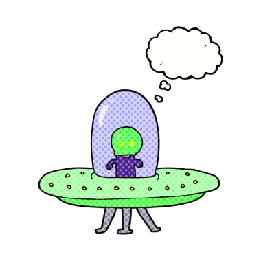 Bir insan tarafından çizilmiş serbest çizim balon karikatür uçan daire.