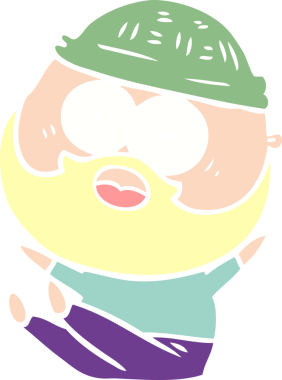 Düz renkli çizgi film sakallı adam bir insan tarafından çizilmiş.