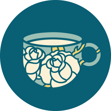 Bir fincan ve bir insan tarafından çizilmiş çiçeklerin ikonik dövme şekli