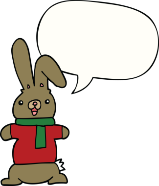 Bir insan tarafından çizilmiş konuşma balonlu çizgi film tavşanı.