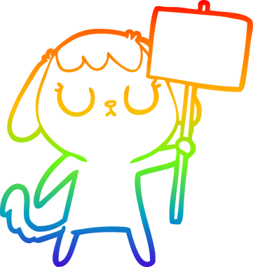 Gökkuşağı gradyan çizimi. Bir insan tarafından çizilmiş şirin bir köpek çizimi.