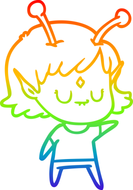 Gökkuşağı gradyan çizgisi bir insan tarafından çizilmiş uzaylı bir kızın çizimi