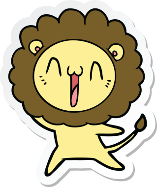 Bir insan tarafından çizilmiş mutlu bir aslanın çıkartması.