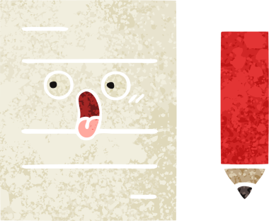 Bir insan tarafından çizilmiş bir test kağıdının retro çizim stili karikatürü