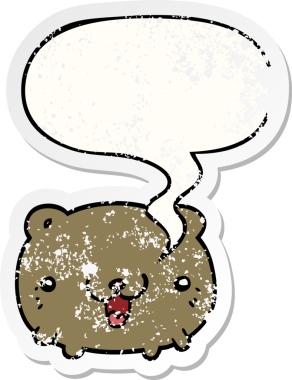 Komik çizgi film ayısı konuşma baloncuğu bir insan tarafından çizilmiş sıkıntılı eski bir çıkartma