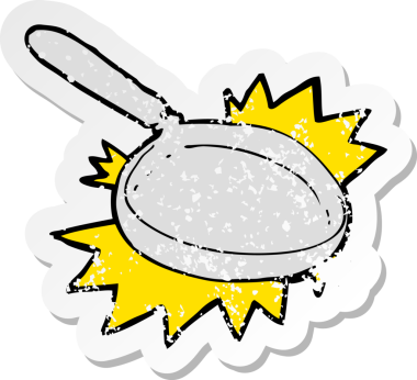 Bir insan tarafından çizilmiş karikatür kızartma tavasının gerilimli yapıştırması.