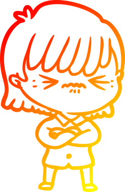 Bir insan tarafından çizilmiş kızgın bir çizgi film kızı çizimi.