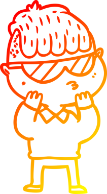 Bir insan tarafından çizilmiş güneş gözlüğü takan çizgi film çocuğu çizimi.