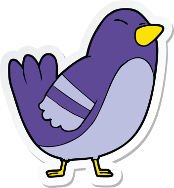 Bir insan tarafından çizilmiş çizgi film kuşunun çıkartması.