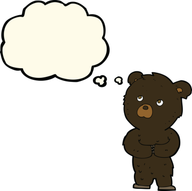 Bir insan tarafından çizilmiş düşünce baloncuğu olan siyah ayı yavrusu.