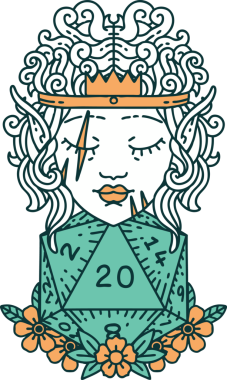 Retro Dövme Tarzı Bir insan tarafından çizilmiş doğal 20 zarlı barbar karakter