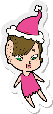 Bir insan tarafından çizilmiş Noel Baba şapkası giymiş şaşırmış bir kızın el yazısı.