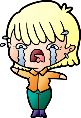 Bir insan tarafından çizilmiş ağlayan çizgi film kızı.