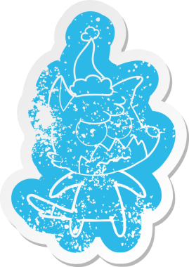 Bir insan tarafından çizilmiş Noel Baba şapkası giymiş kızgın bir tilkinin garip karikatürü.