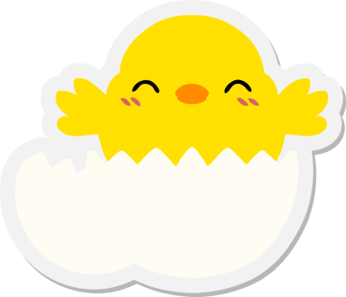 Yavru kuş, bir insan tarafından çizilmiş yumurta etiketinden yumurtadan çıkıyor.