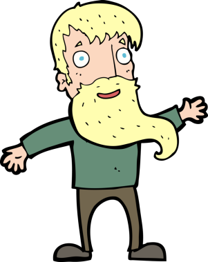 Bir insan tarafından çizilmiş sakallı bir çizgi film adamı.