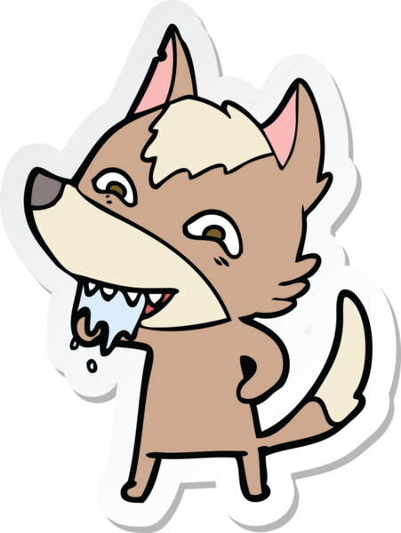 Bir insan tarafından çizilmiş aç kurt çizgi filminin çıkartması.