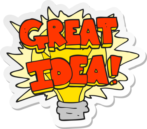 Bir çizgi filmin çıkartması. Bir insan tarafından çizilmiş harika bir fikir ampul sembolü.