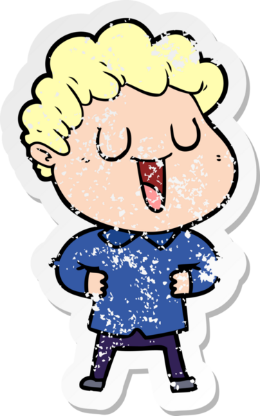 Bir insan tarafından çizilmiş gülen bir karikatürcünün sıkıntılı çıkartması.