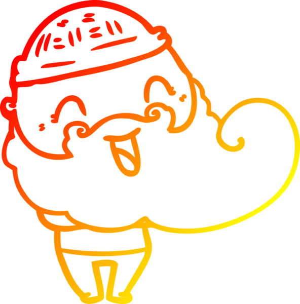 Bir insan tarafından çizilmiş sakallı ve kış şapkalı mutlu bir adamın çizimi.