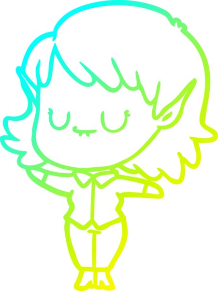 Bir insan tarafından çizilmiş mutlu bir elf kızı çizimi.