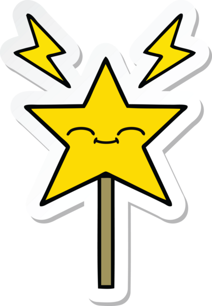 Bir insan tarafından çizilmiş şirin bir çizgi film sihirli değneğinin çıkartması.