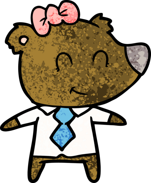 Bir insan tarafından çizilmiş iş elbiseleri içindeki dişi ayı.