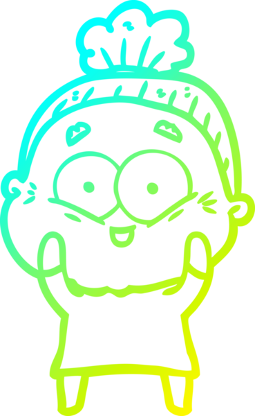 Bir insan tarafından çizilmiş, mutlu, yaşlı bir kadının çizimi.