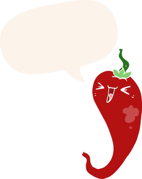 bir insan tarafından çizilmiş, konuşma baloncuklu sıcak kırmızı biber çizgi filmi.
