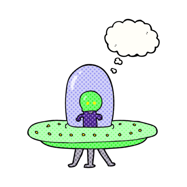 Bir insan tarafından çizilmiş serbest çizim balon karikatür uçan daire.