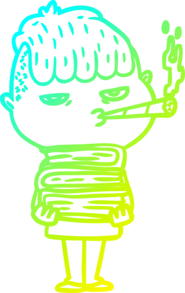 Bir insan tarafından çizilmiş sigara içen bir çizgi film karakteri çizimi