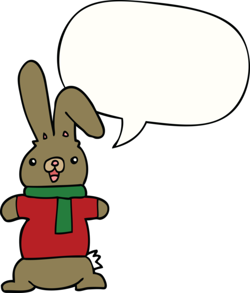 Bir insan tarafından çizilmiş konuşma balonlu çizgi film tavşanı.