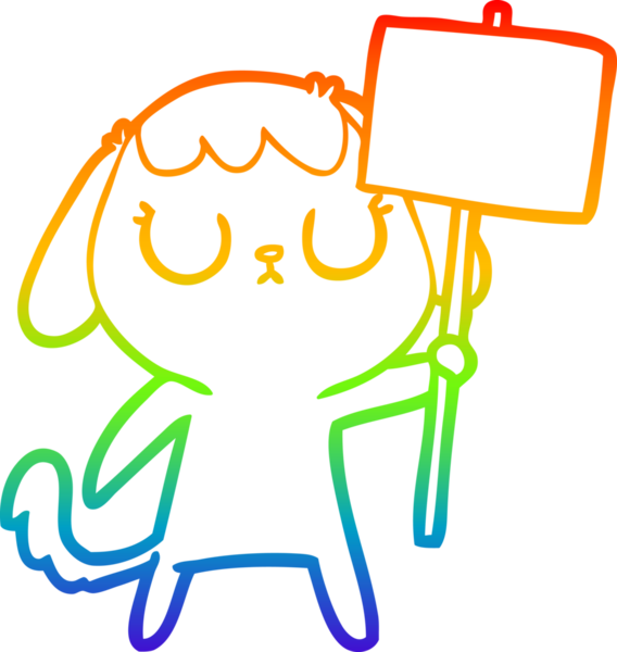 Gökkuşağı gradyan çizimi. Bir insan tarafından çizilmiş şirin bir köpek çizimi.