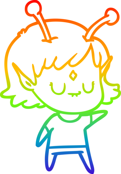 Gökkuşağı gradyan çizgisi bir insan tarafından çizilmiş uzaylı bir kızın çizimi