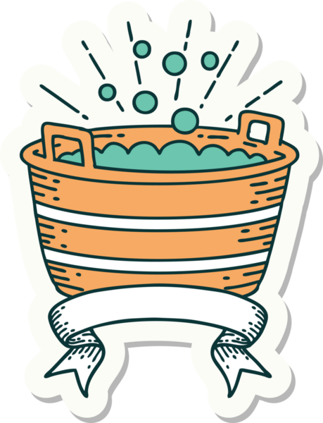 Bir insan tarafından çizilmiş dövme stili teneke bir banyo etiketi.