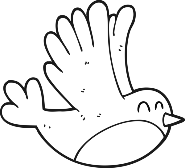 Bir insan tarafından çizilmiş siyah beyaz bir çizgi film kuşu.