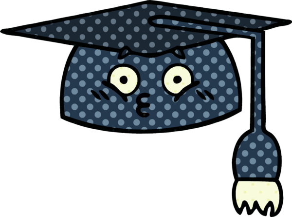 Bir insanın çizdiği mezuniyet şapkasının çizgi filmi.