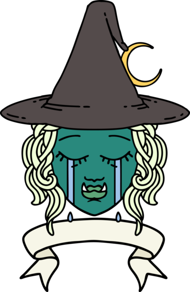 Retro Dövme Tarzı Bir insan tarafından çizilmiş yarı ork cadı yüzü ağlıyor