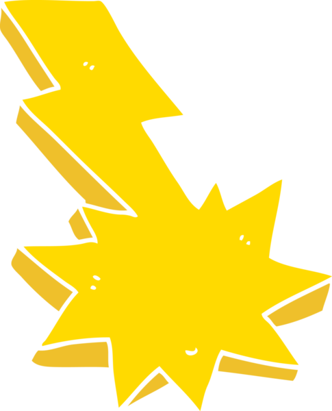 Bir insan tarafından çizilmiş düz renkli çizgi film yıldırımı