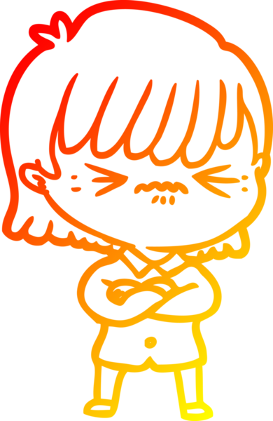 Bir insan tarafından çizilmiş kızgın bir çizgi film kızı çizimi.