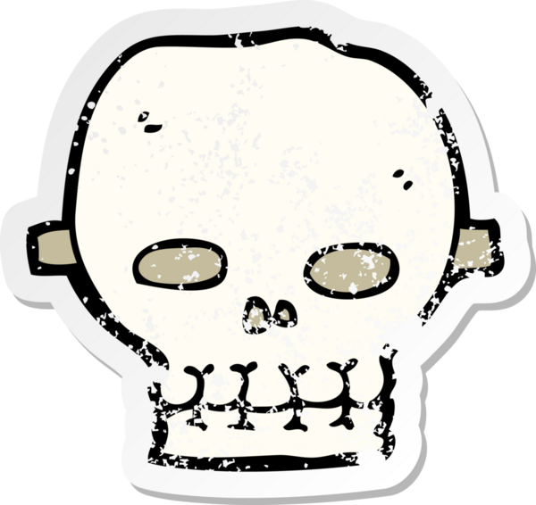 Bir insan tarafından çizilmiş ürkütücü bir kafatası maskesinin gerilimli çıkartması.