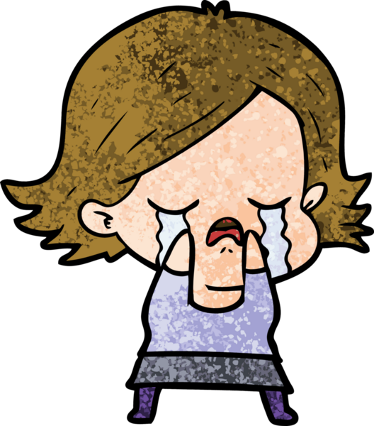 Bir insan tarafından çizilmiş ağlayan çizgi film kızı.