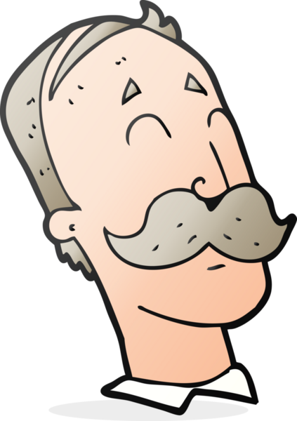 Bir insan tarafından çizilmiş bıyıklı, karikatür çizilmiş yaşlı bir adam.