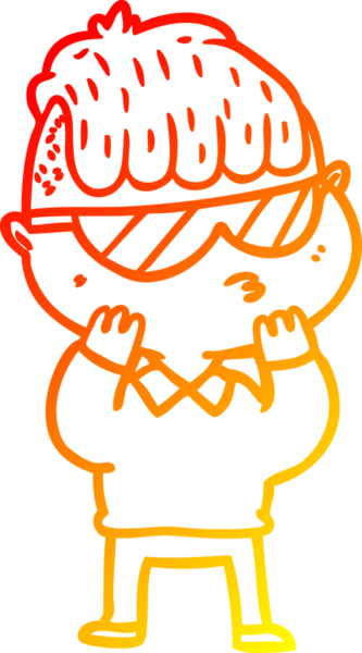 Bir insan tarafından çizilmiş güneş gözlüğü takan çizgi film çocuğu çizimi.