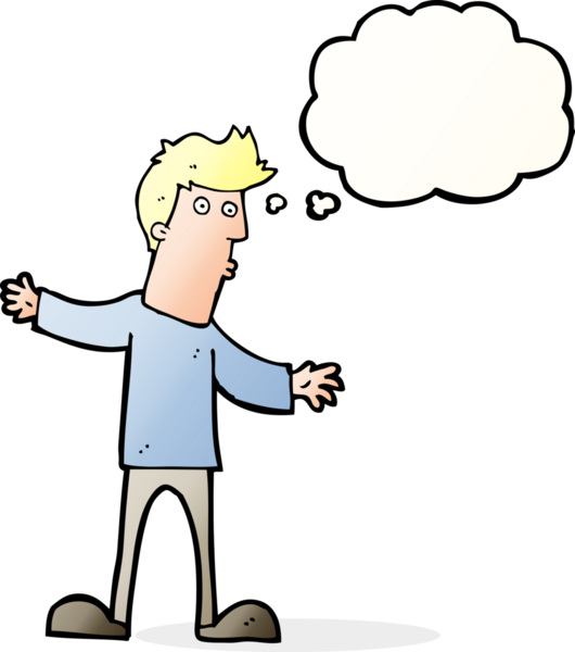 Bir insan tarafından çizilmiş düşünce baloncuğu olan meraklı bir adam.