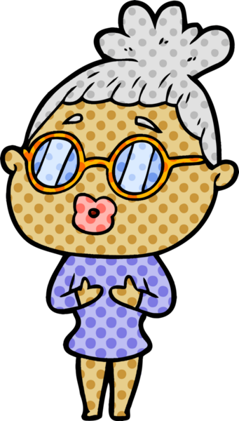 Bir insan tarafından çizilmiş gözlüklü bir karikatür kadın.