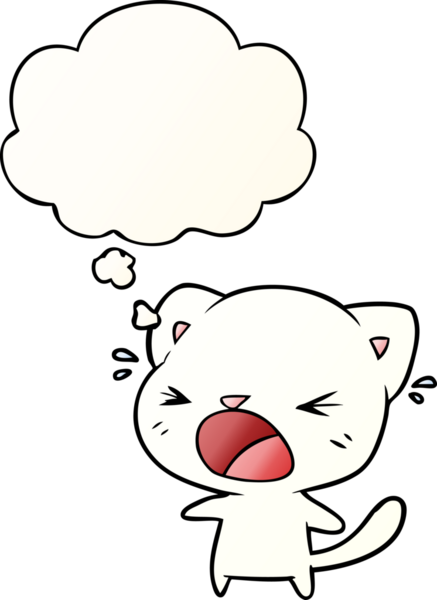 Çizgi film kedisi insan tarafından çizilmiş yumuşak eğimli düşünce baloncuğuyla ağlıyor.