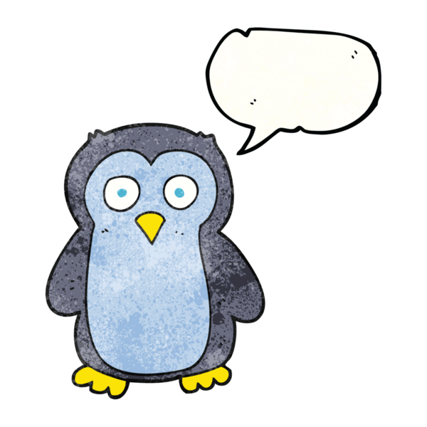 Bir insan tarafından çizilmiş serbest konuşma balonu desenli karikatür pengueni.