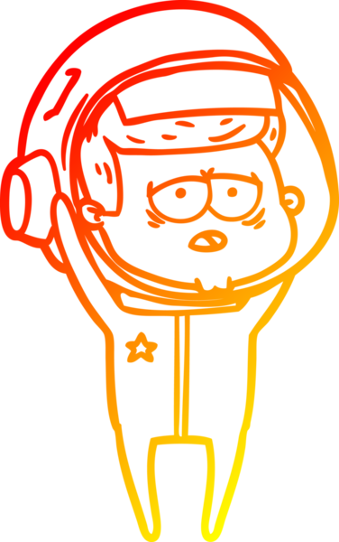 Bir insan tarafından çizilmiş, karikatür, yorgun astronot çizimi.