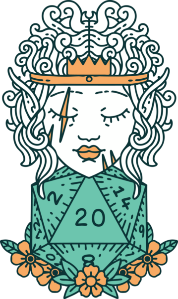 Retro Dövme Tarzı Bir insan tarafından çizilmiş doğal 20 zarlı barbar karakter